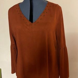 Style & Co. Rust colored micro suede Top / Tunic with brass studs at V-neck.